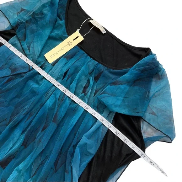 NWT Women's Peacock Blue Flouncing Flare Short Sleeved Blouse Top 3X - Picture 8 of 9